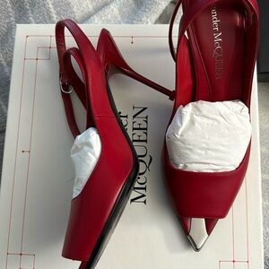 Alexander McQueen WELSH red silver heels